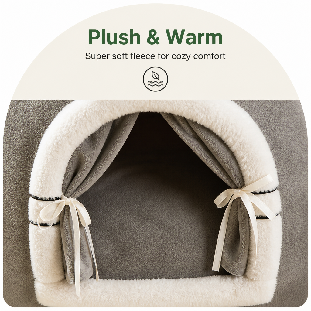 DogBedHouse Fleece Dome & High-Rebound Foam Pet House (Removable Cover)