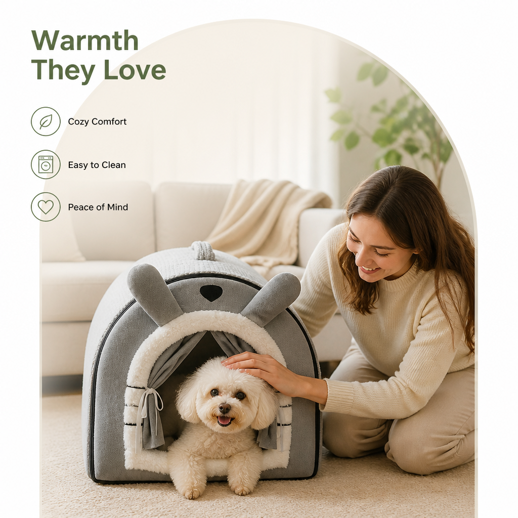 DogBedHouse Fleece & High-Rebound Sponge Dog Bed (Removable Washable Cover)