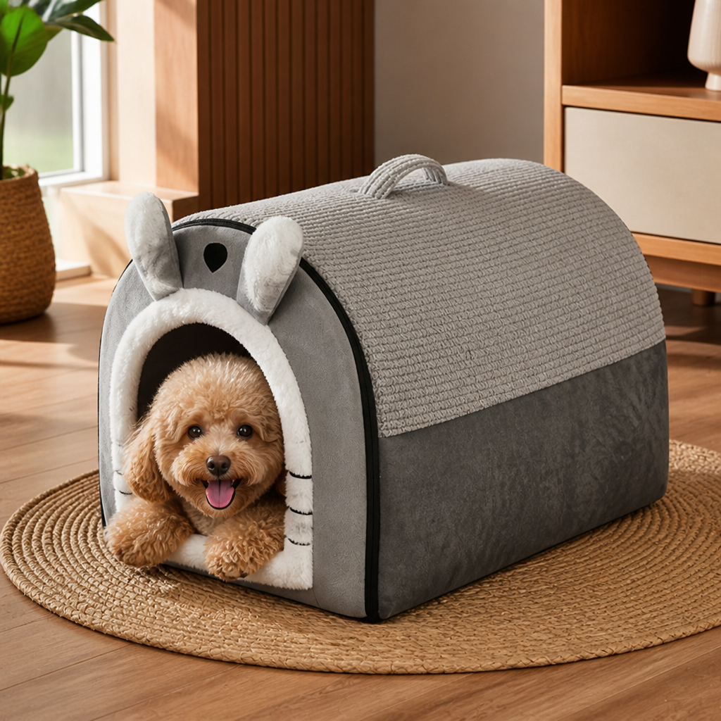 DogBedHouse Fleece & High-Rebound Sponge Dog Bed (Removable Washable Cover)