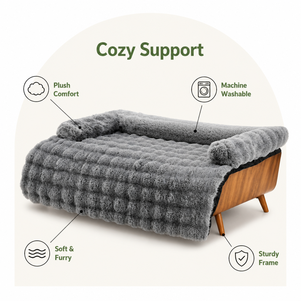 DogBedHouse Fluffy Plush Washable Bolster Bed