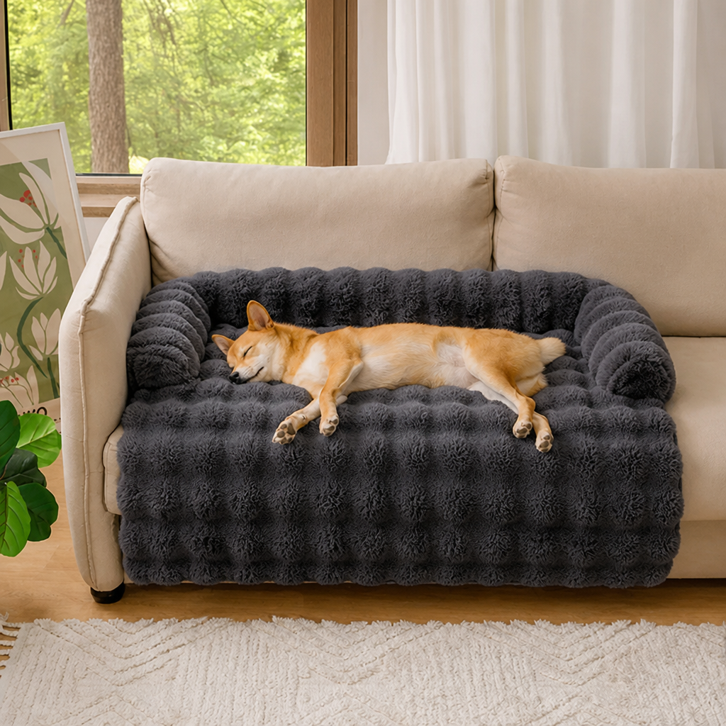 DogBedHouse Fluffy Plush Washable Bolster Bed