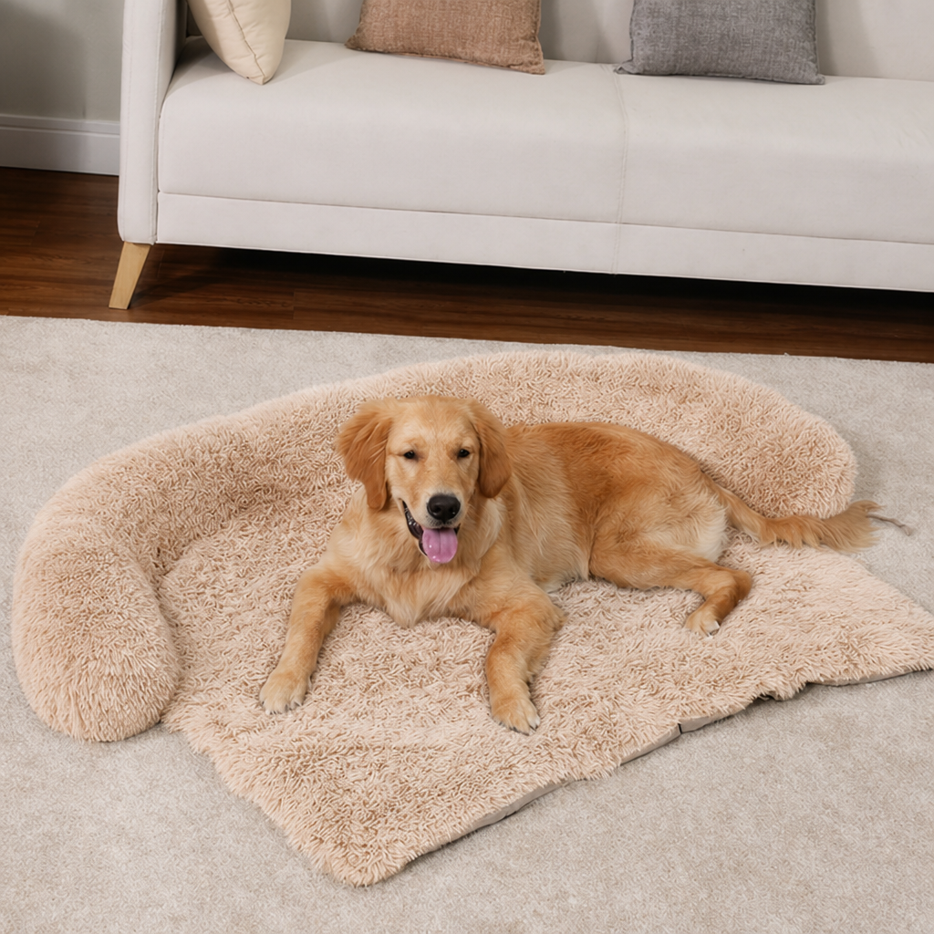 DogBedHouse Fluffy Plush Waterproof & Non-Slip Bolster Bed