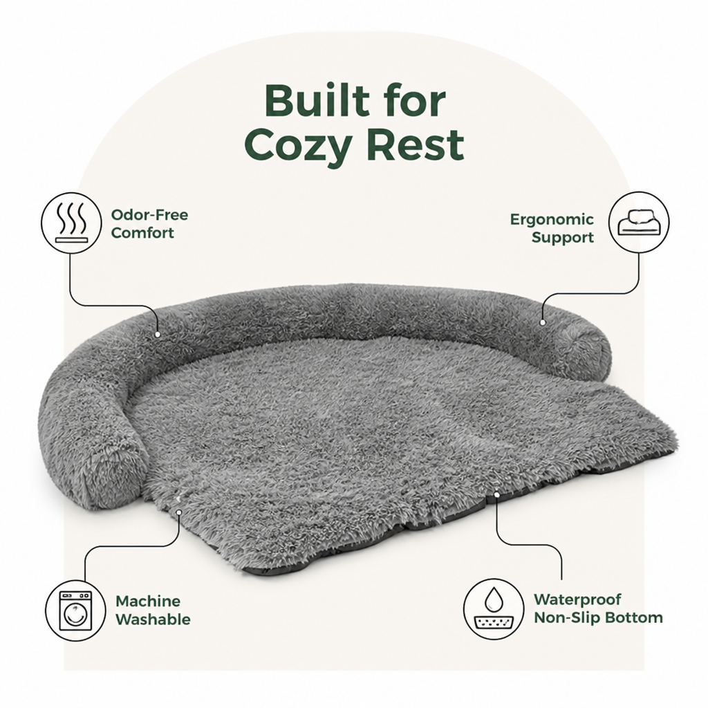 DogBedHouse Fluffy Plush Waterproof & Non-Slip Bolster Bed