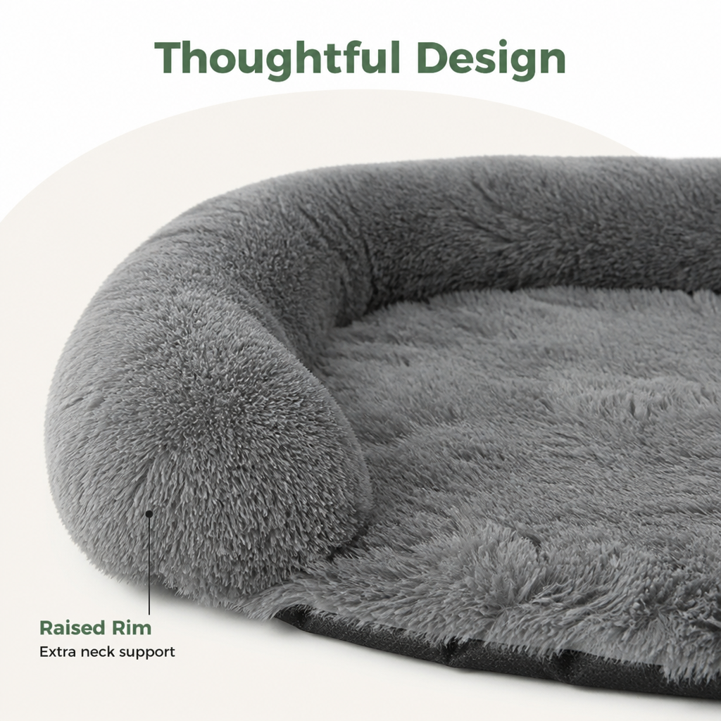 DogBedHouse Fluffy Plush Waterproof & Non-Slip Bolster Bed
