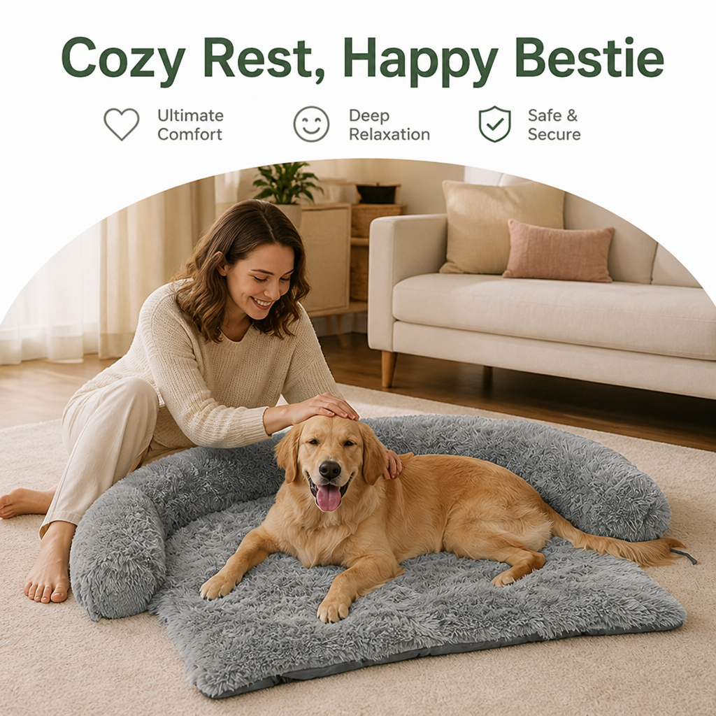 DogBedHouse Fluffy Plush Waterproof & Non-Slip Bolster Bed