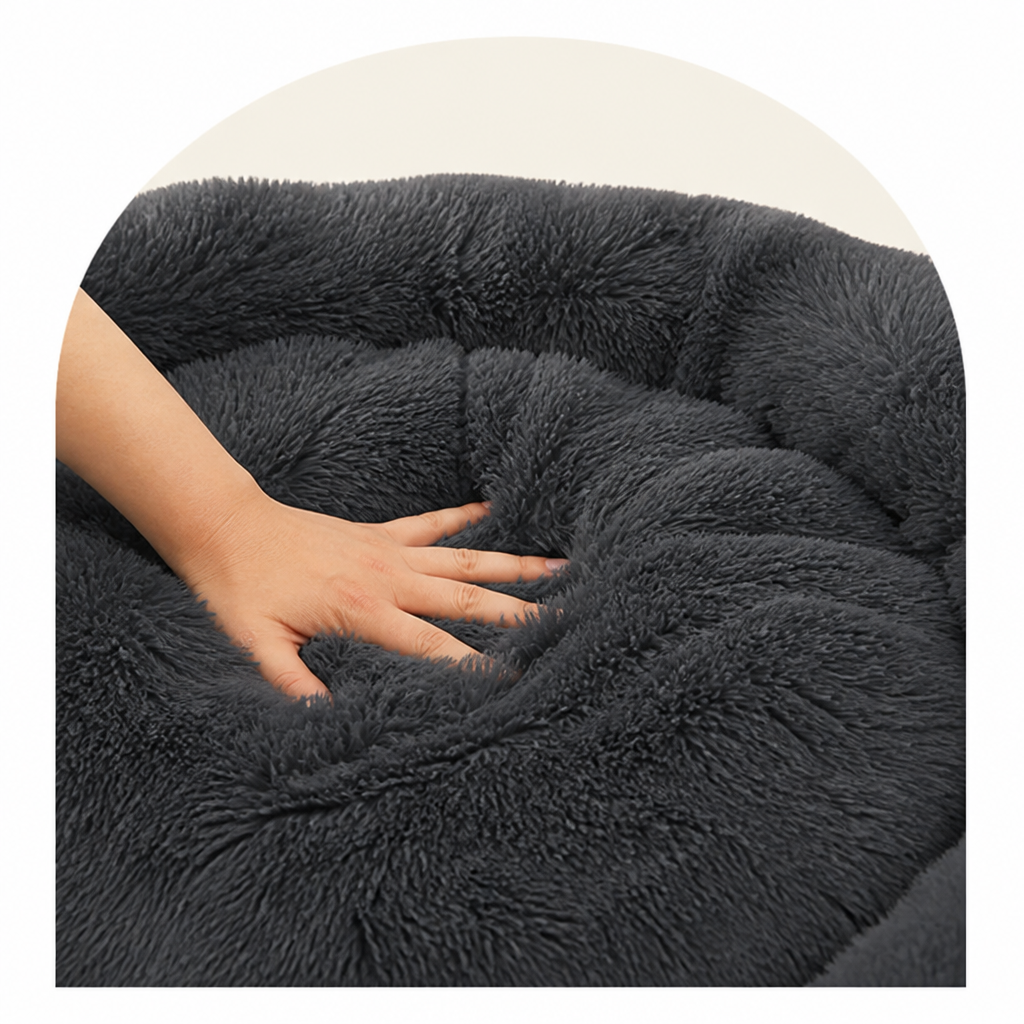 DogBedHouse Fluffy Plush Waterproof & Non-Slip Bolster Bed