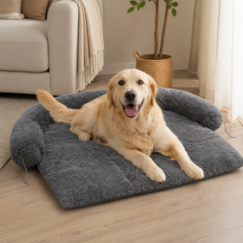 DogBedHouse Fluffy Plush Waterproof & Non-Slip Bolster Bed