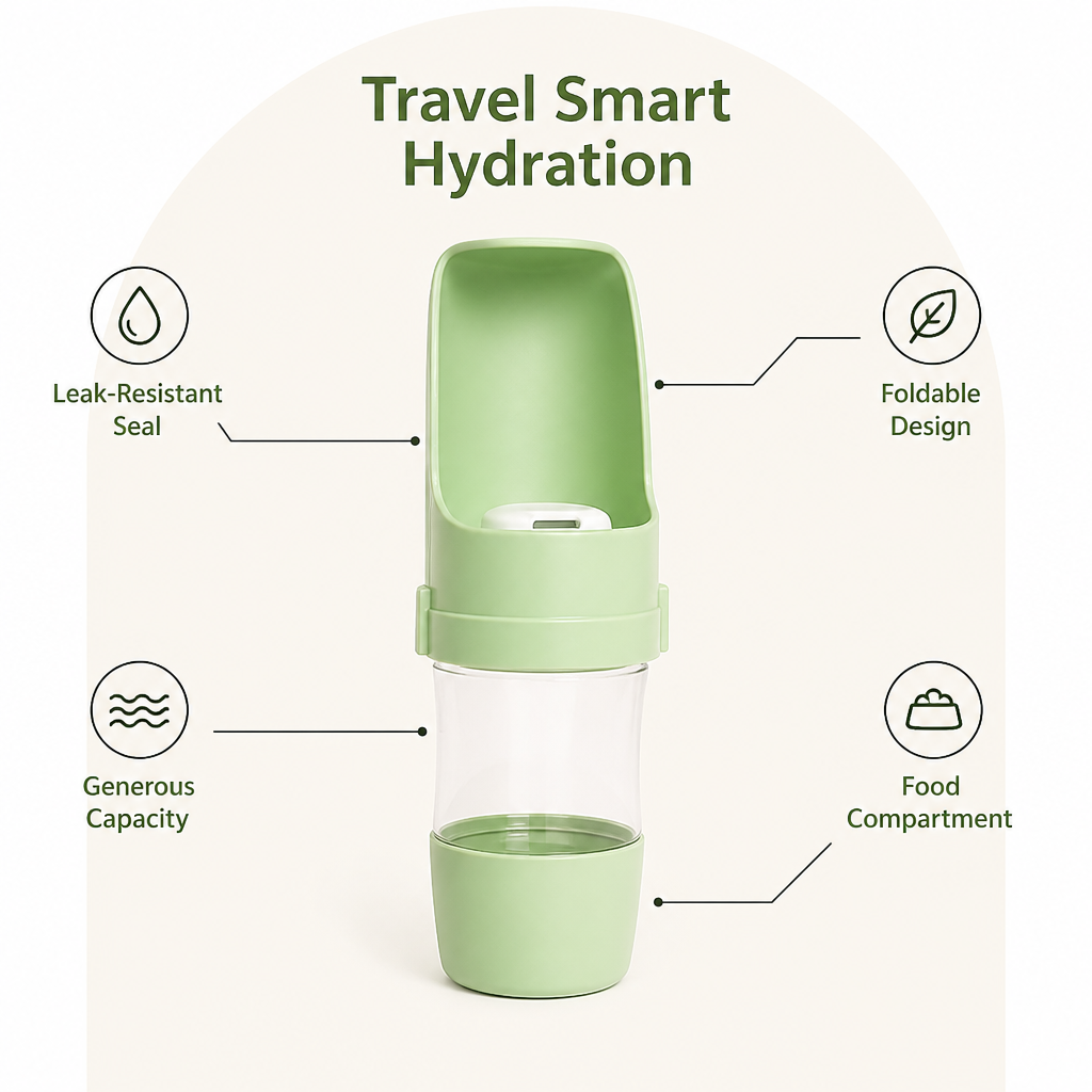 DogBedHouse Foldable 2-In-1 Travel Water Bottle (Integrated Bowl)