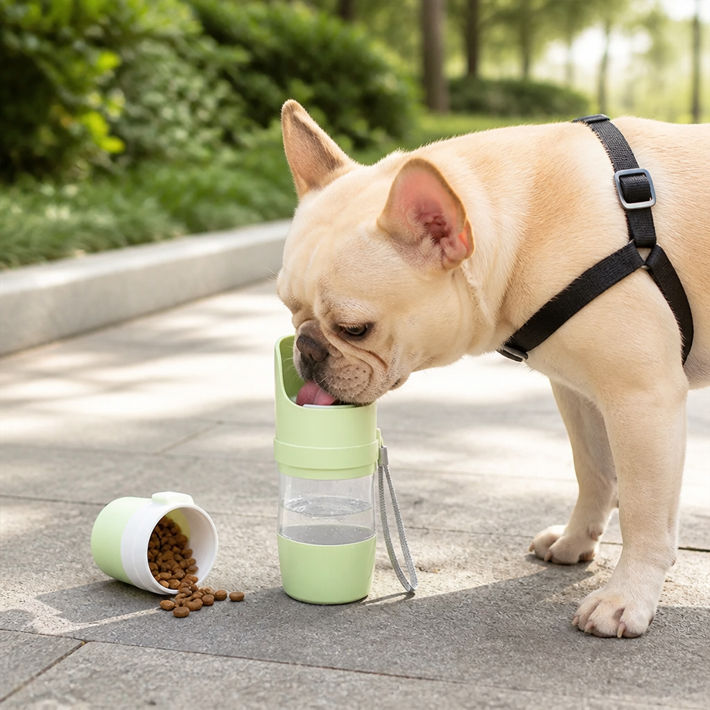 DogBedHouse Foldable 2-in-1 Travel Water Bottle & Feeder