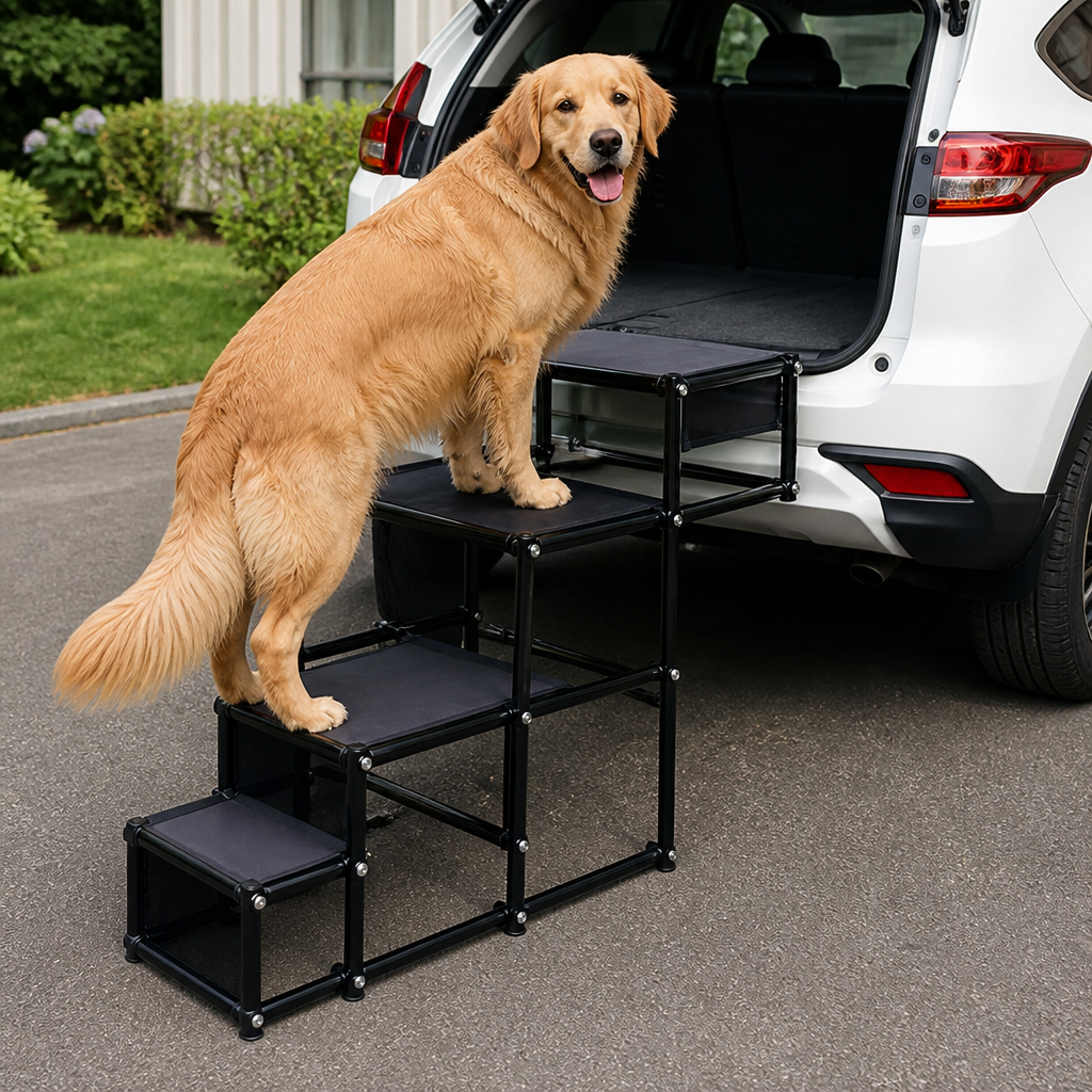 DogBedHouse Foldable 4-Step Anti-Slip Oxford Dog Ramp