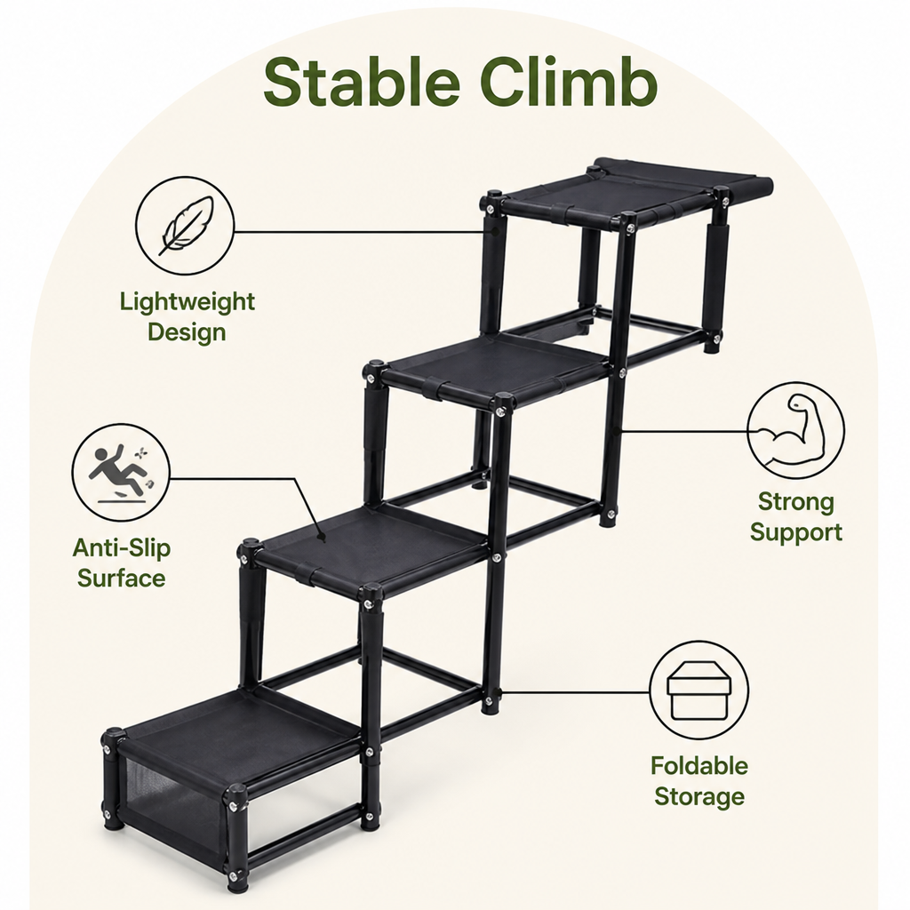 DogBedHouse Foldable 4-Step Anti-Slip Oxford Dog Ramp