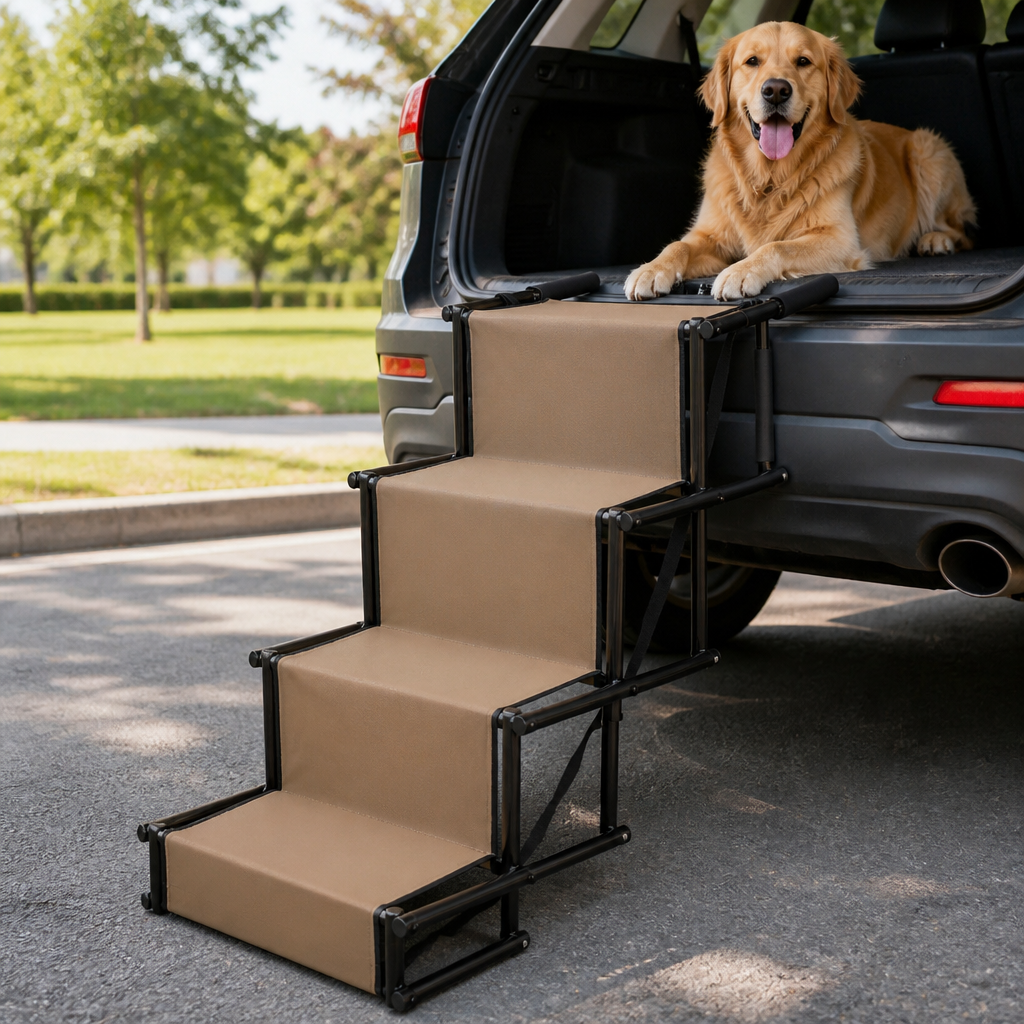 DogBedHouse Foldable 4-Step Anti-Slip Oxford Dog Ramp