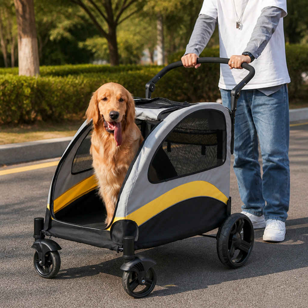 DogBedHouse Foldable 4-Wheel Breathable Mesh Travel Stroller