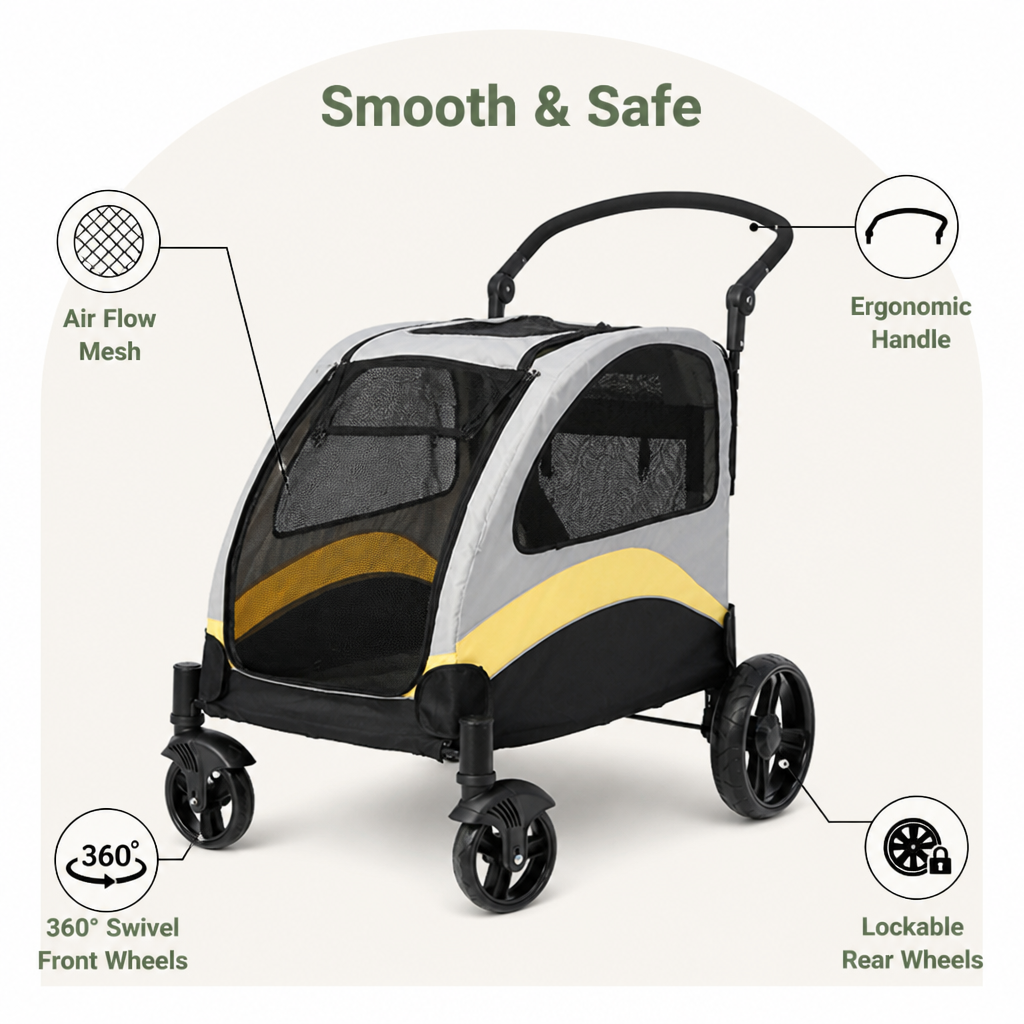 DogBedHouse Foldable 4-Wheel Breathable Mesh Travel Stroller