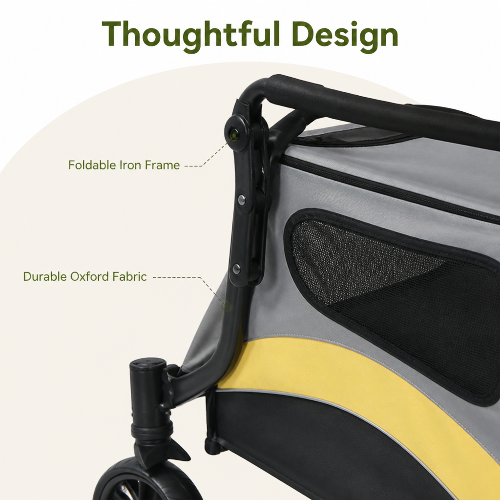 DogBedHouse Foldable 4-Wheel Breathable Mesh Travel Stroller