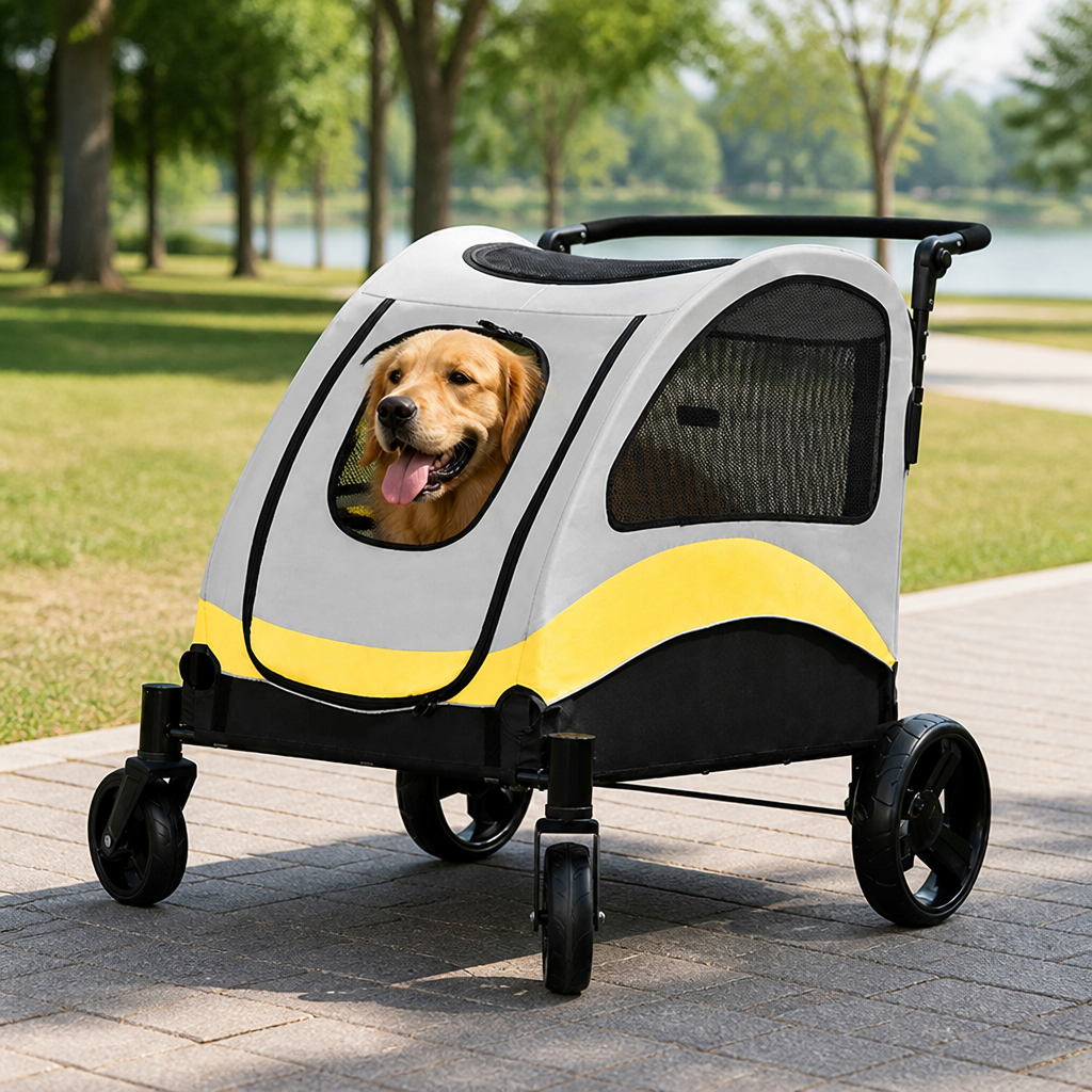 DogBedHouse Foldable 4-Wheel Breathable Mesh Travel Stroller