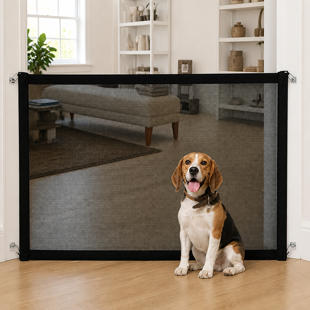 DogBedHouse Foldable Breathable Mesh Dog Gate (Includes 6 Hooks)