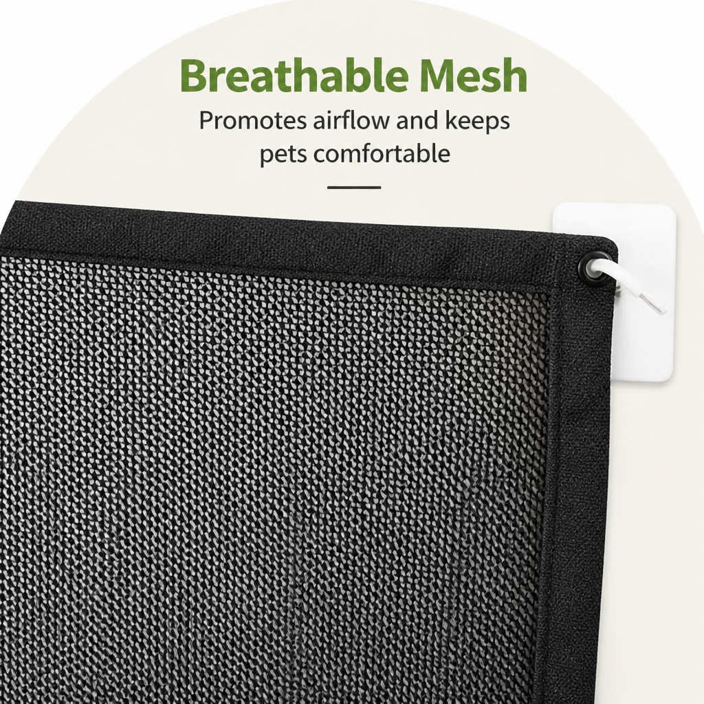 DogBedHouse Foldable Breathable Mesh Dog Gate (Includes 6 Hooks)