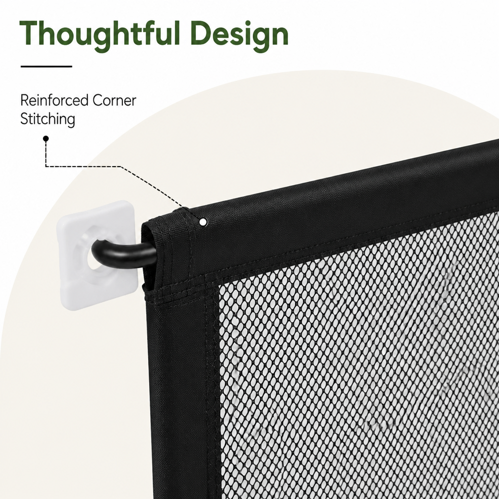 DogBedHouse Foldable Breathable Mesh Dog Gate (Includes 6 Hooks)