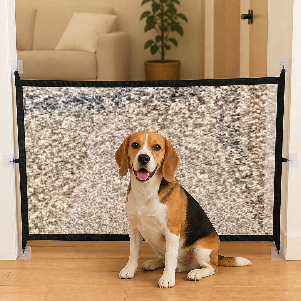 DogBedHouse Foldable Breathable Mesh Dog Gate (Includes 6 Hooks)