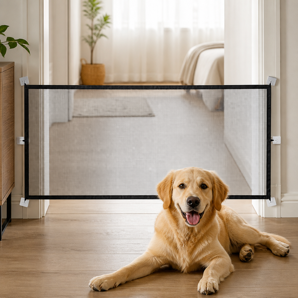 DogBedHouse Foldable Breathable Mesh Dog Gate (Includes 6 Hooks)