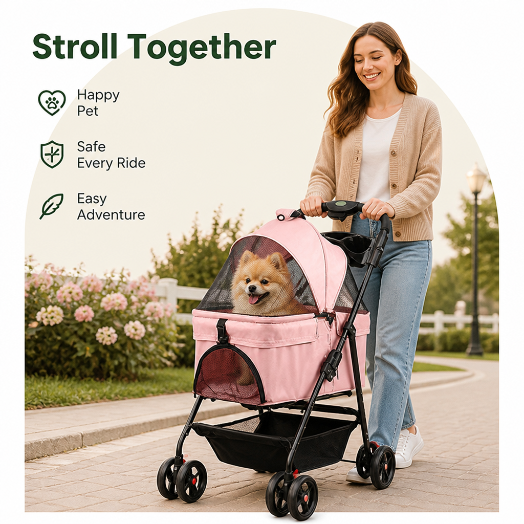 DogBedHouse Foldable & Detachable Pet Stroller (One-Touch Fold)
