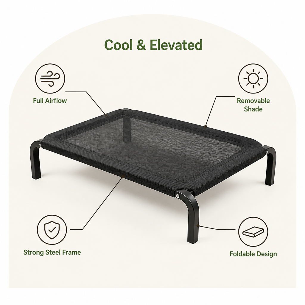 DogBedHouse Foldable Elevated Breathable Mesh Dog Bed (Detachable Canopy)