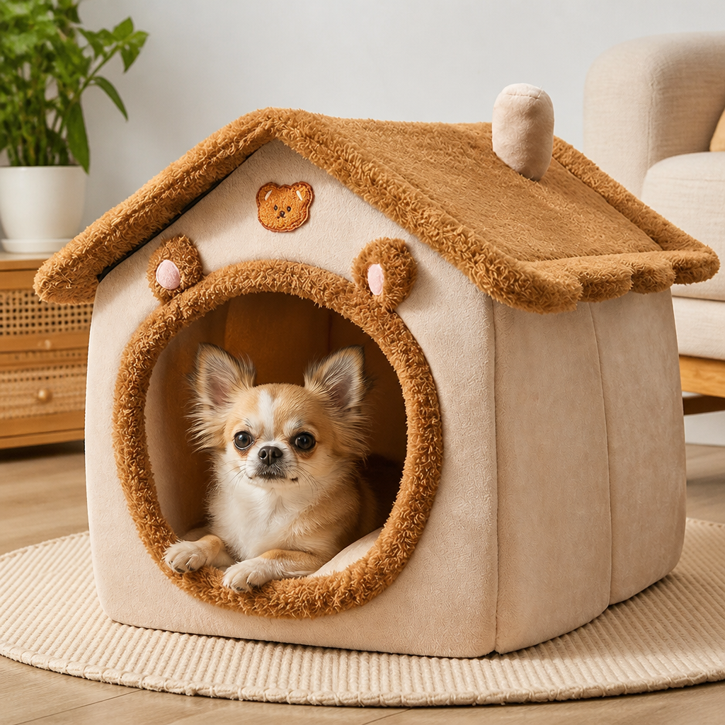 DogBedHouse Foldable Fleece-Lined Rebound Foam Pet House
