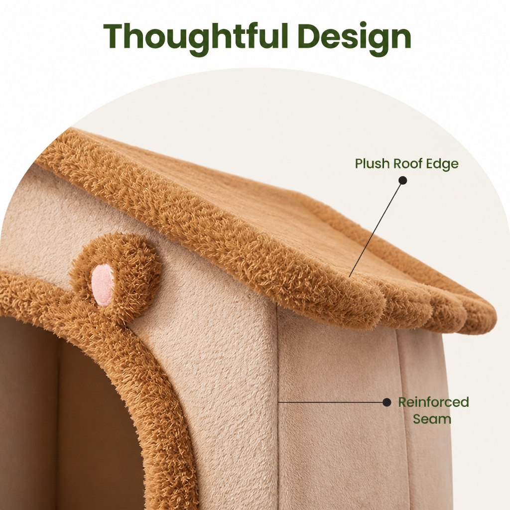 DogBedHouse Foldable Fleece-Lined Rebound Foam Pet House
