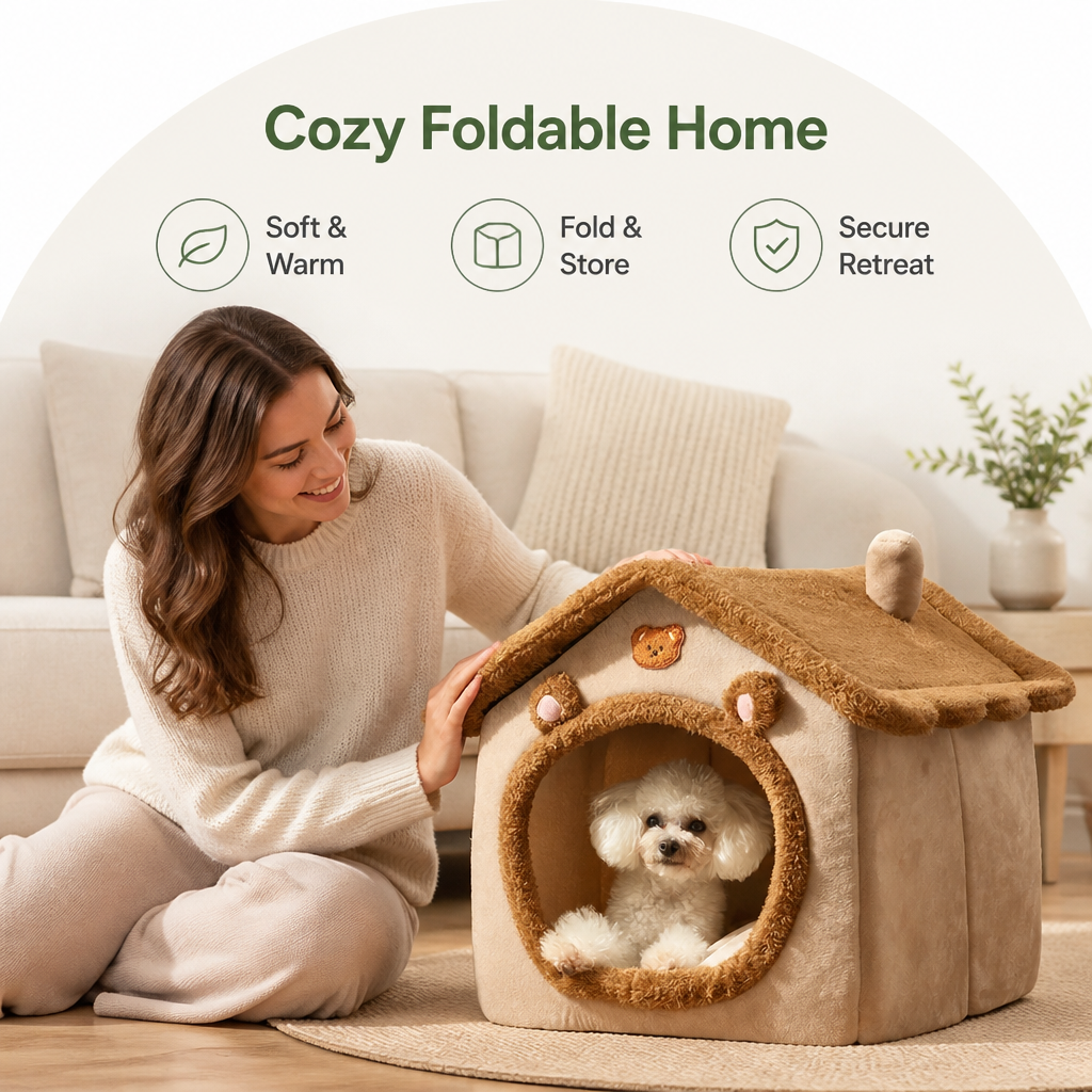 DogBedHouse Foldable Fleece-Lined Rebound Foam Pet House