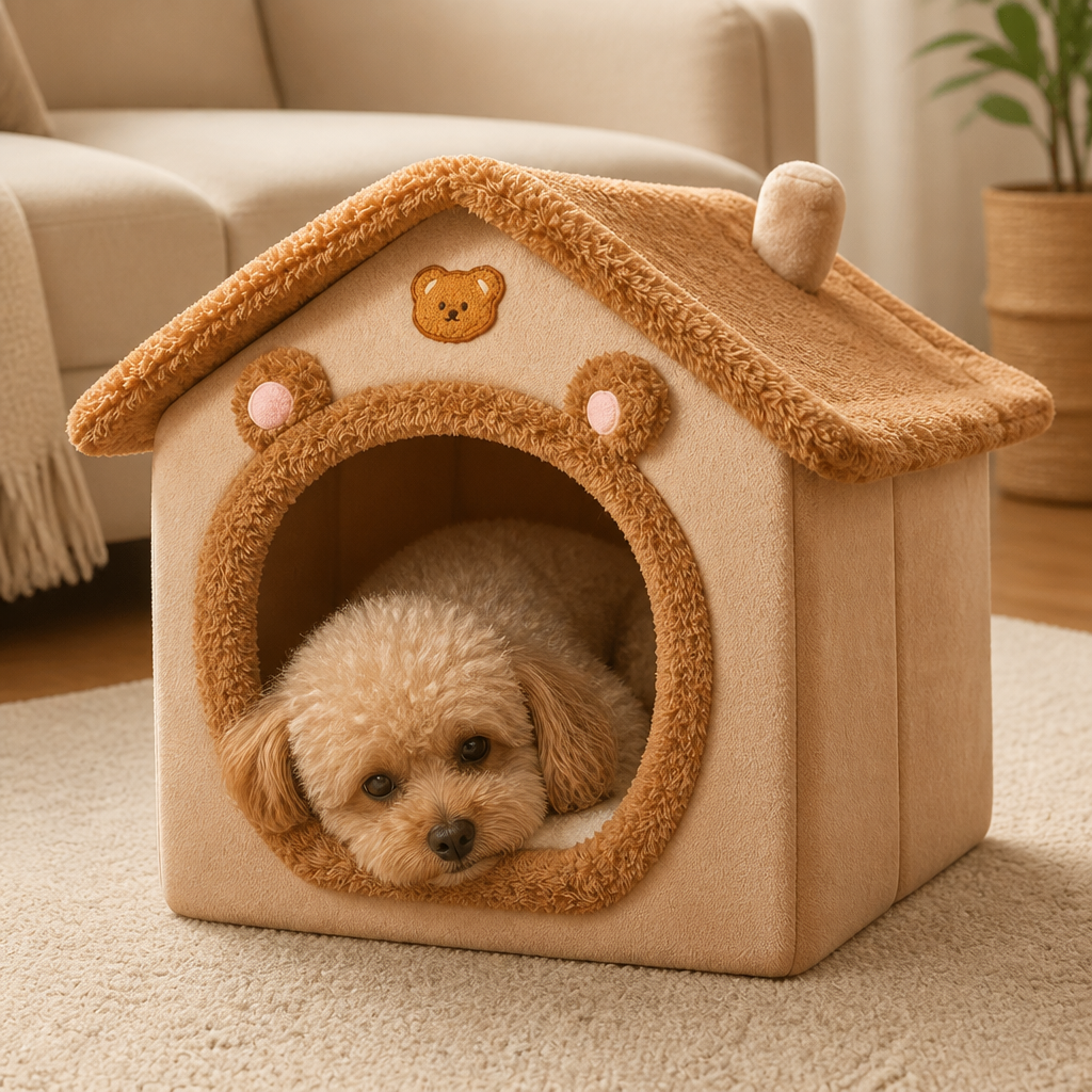 DogBedHouse Foldable Fleece-Lined Rebound Foam Pet House