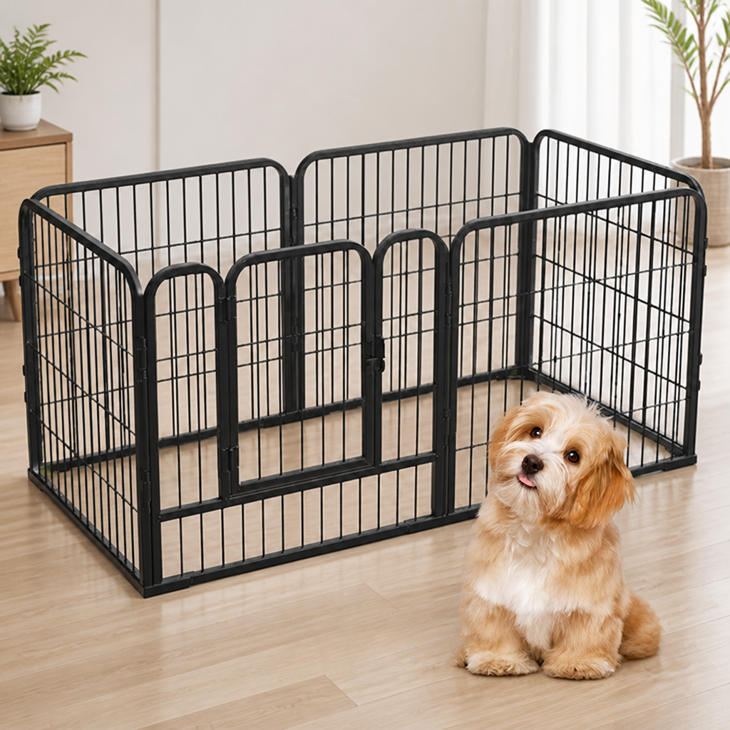 DogBedHouse Foldable Heavy-Duty Wood & Steel Pet Playpen