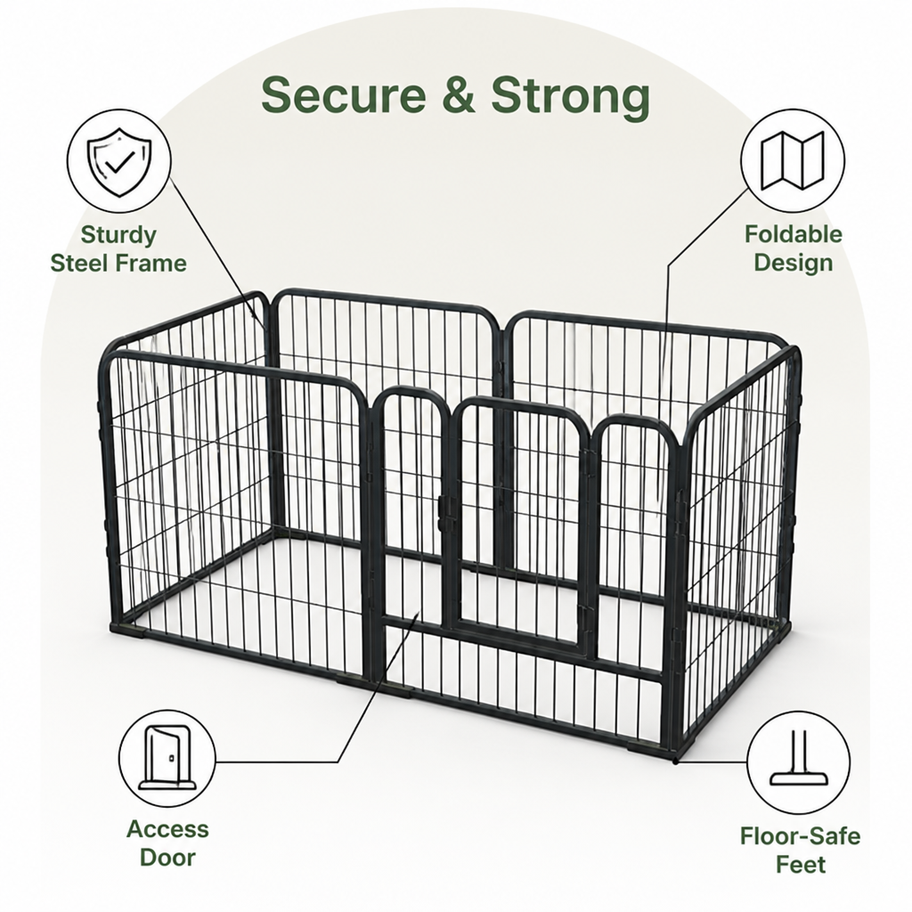 DogBedHouse Foldable Heavy-Duty Wood & Steel Pet Playpen