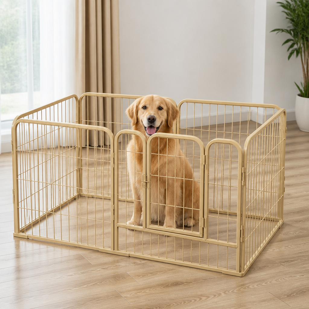 DogBedHouse Foldable Heavy-Duty Wood & Steel Pet Playpen
