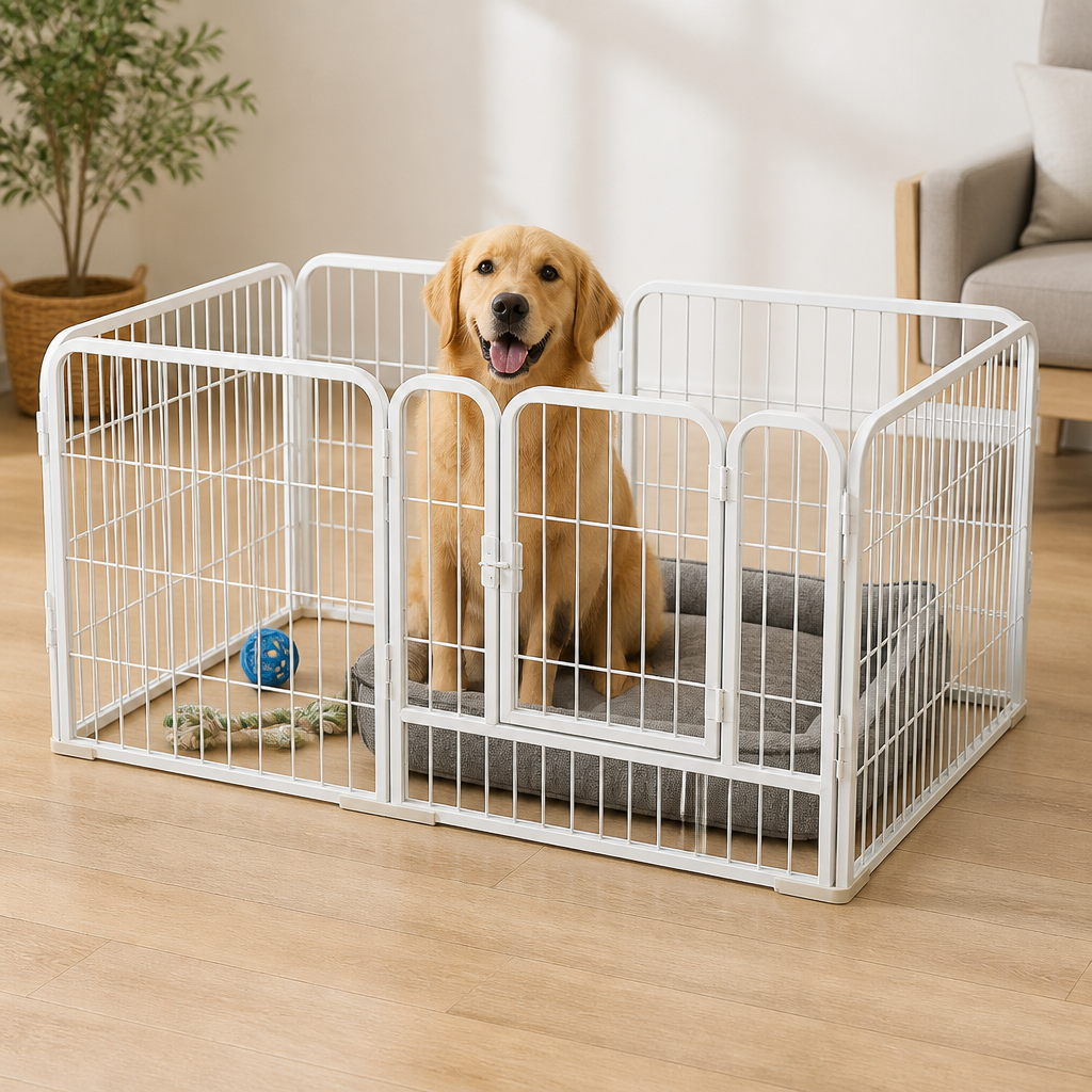 DogBedHouse Foldable Heavy-Duty Wood & Steel Pet Playpen