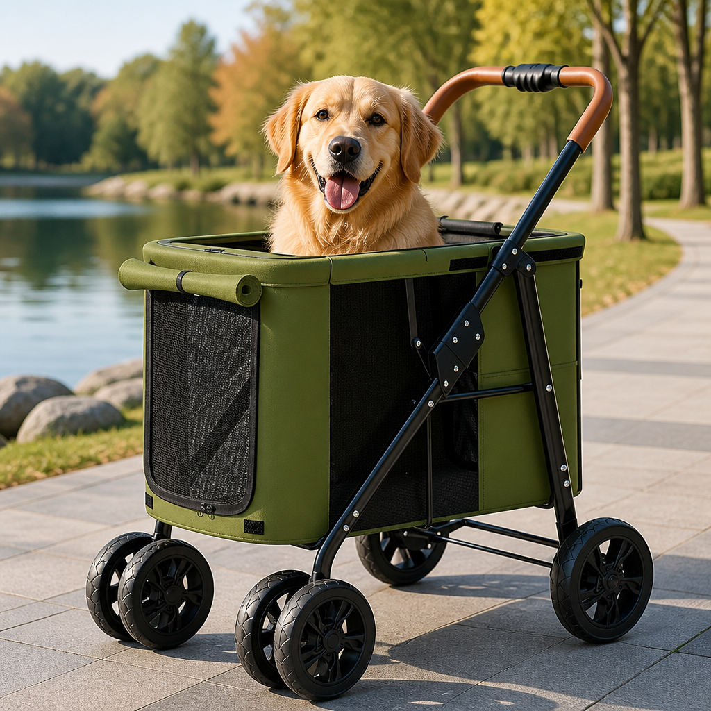 DogBedHouse Foldable Large-Capacity All-Terrain Wheels Dog Stroller