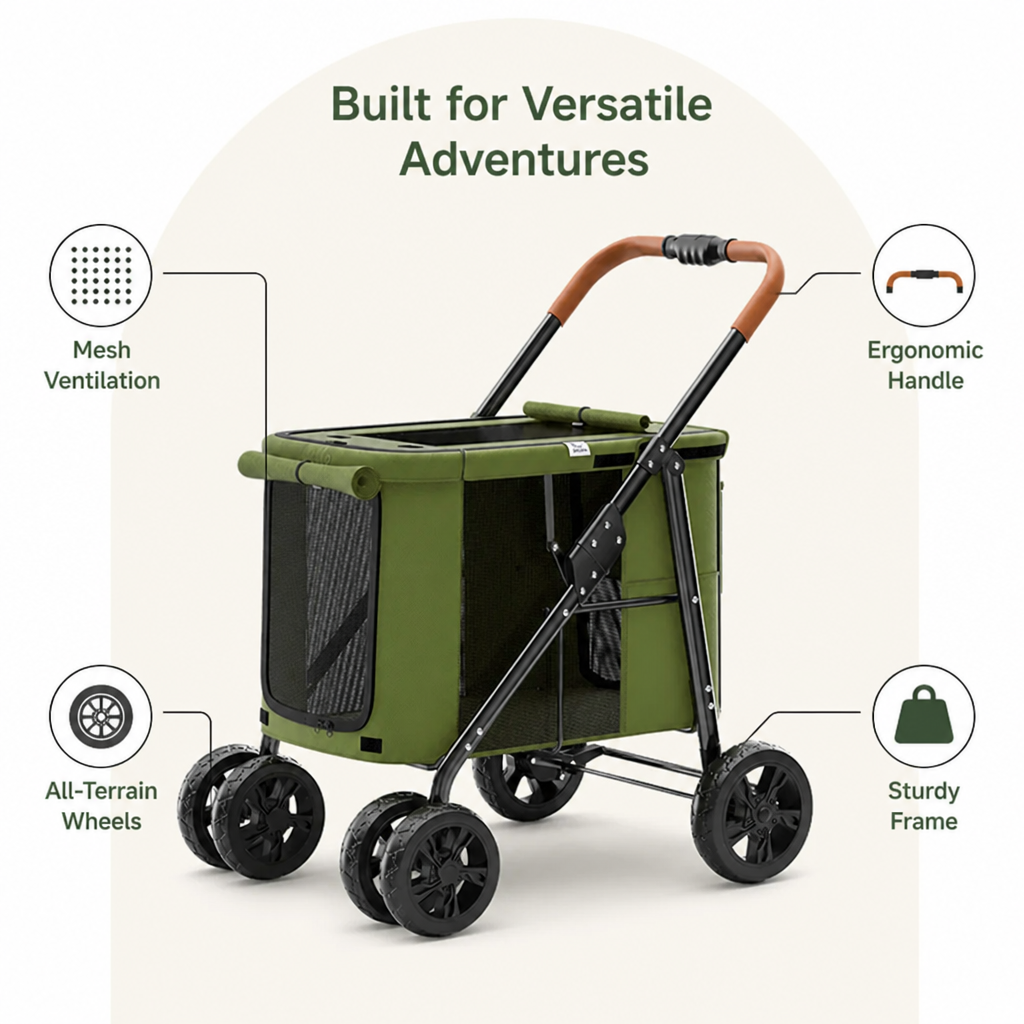 DogBedHouse Foldable Large-Capacity All-Terrain Wheels Dog Stroller
