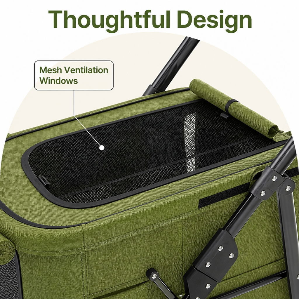 DogBedHouse Foldable Large-Capacity All-Terrain Wheels Dog Stroller