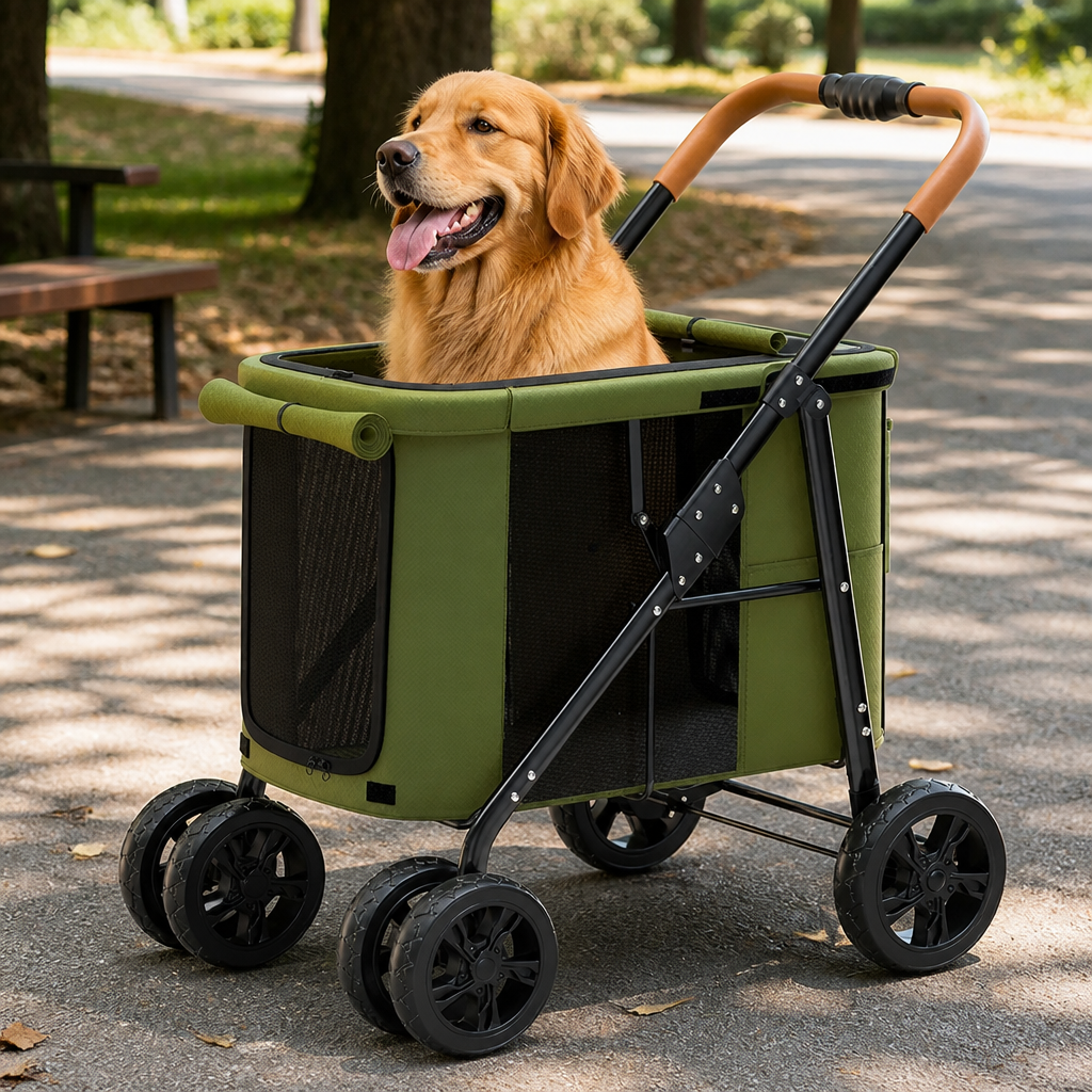 DogBedHouse Foldable Large-Capacity All-Terrain Wheels Dog Stroller