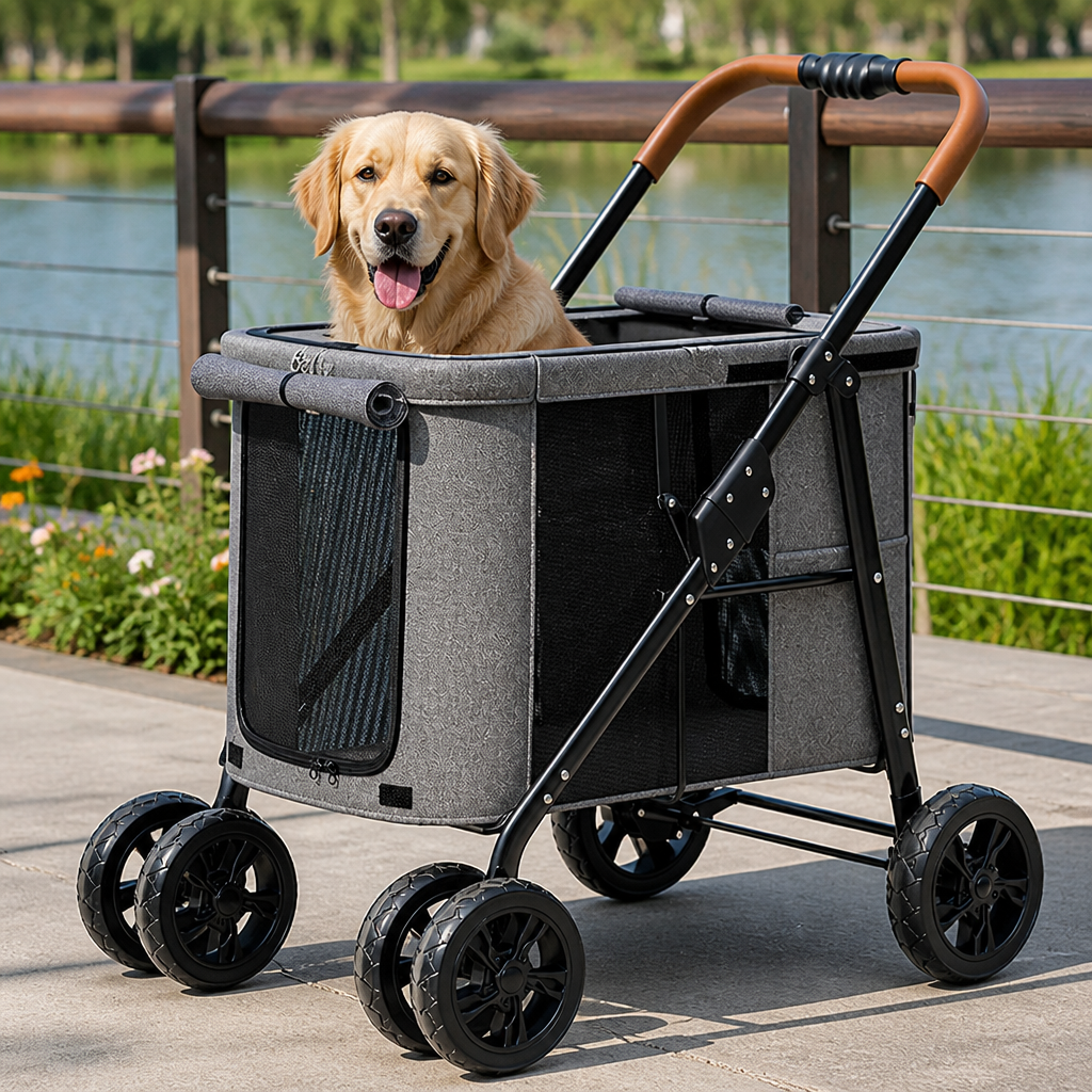 DogBedHouse Foldable Large-Capacity All-Terrain Wheels Dog Stroller