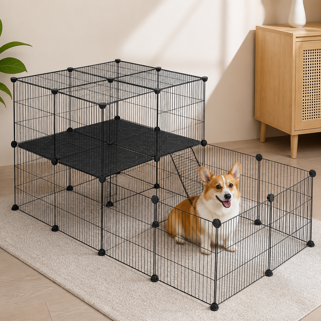 DogBedHouse Foldable & Modular Pet Playpen (With Door & Ladder)