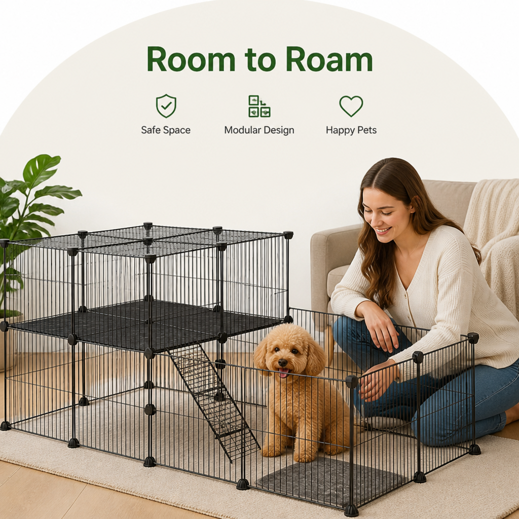 DogBedHouse Foldable & Modular Pet Playpen (With Door & Ladder)