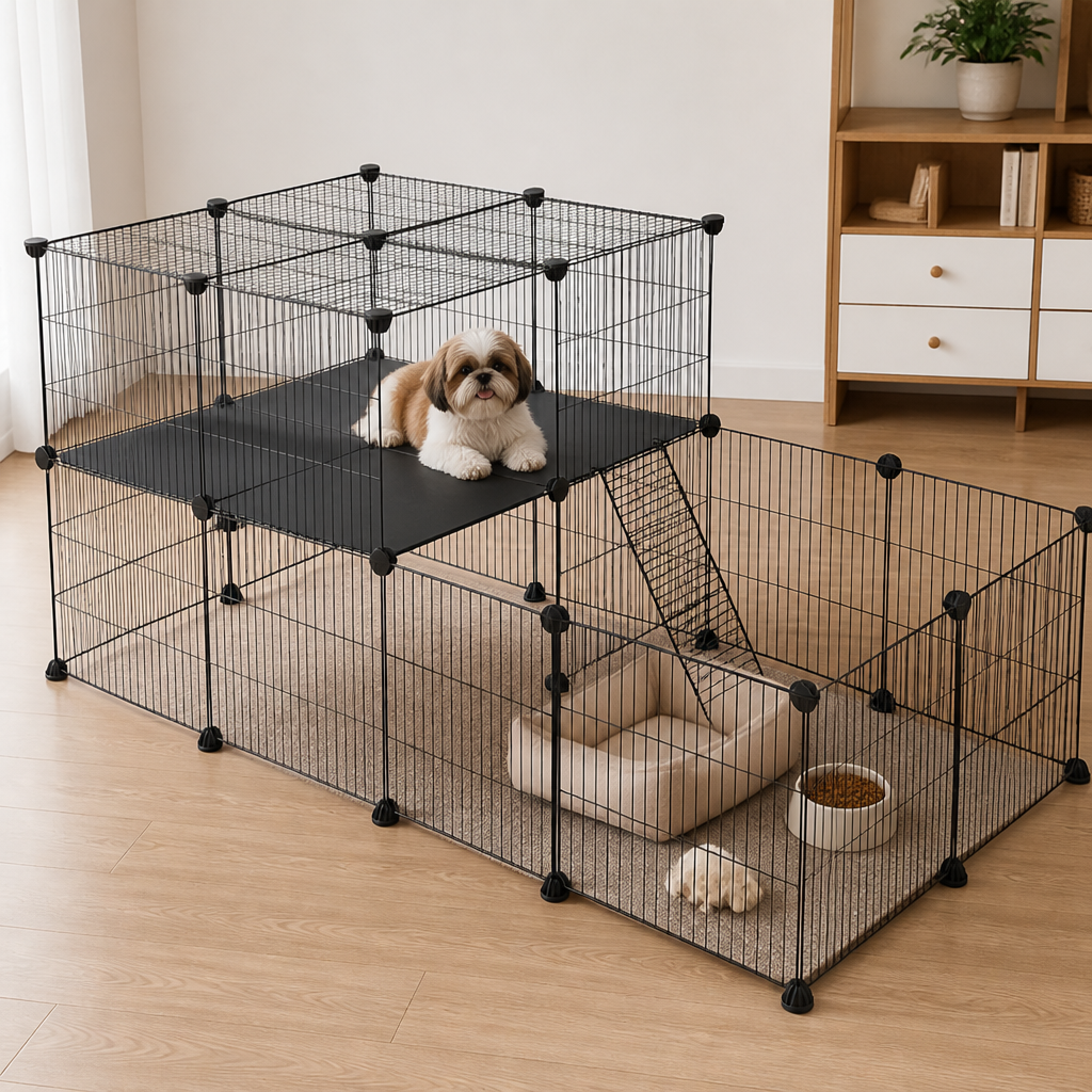 DogBedHouse Foldable & Modular Pet Playpen (With Door & Ladder)