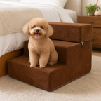 DogBedHouse Foldable Non-Slip Faux Fleece Pet Stairs (3-Step Removable Cover)