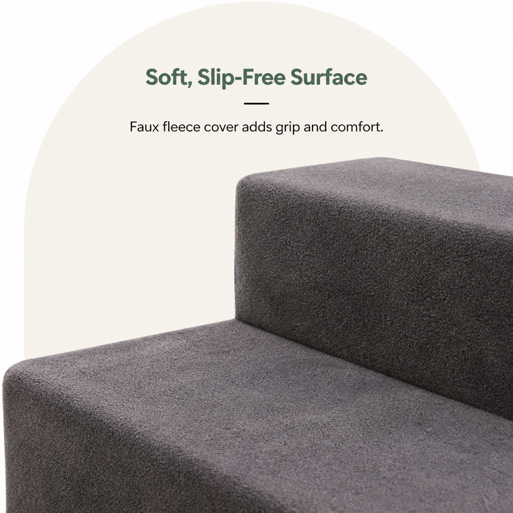 DogBedHouse Foldable Non-Slip Faux Fleece Pet Stairs (3-Step Removable Cover)