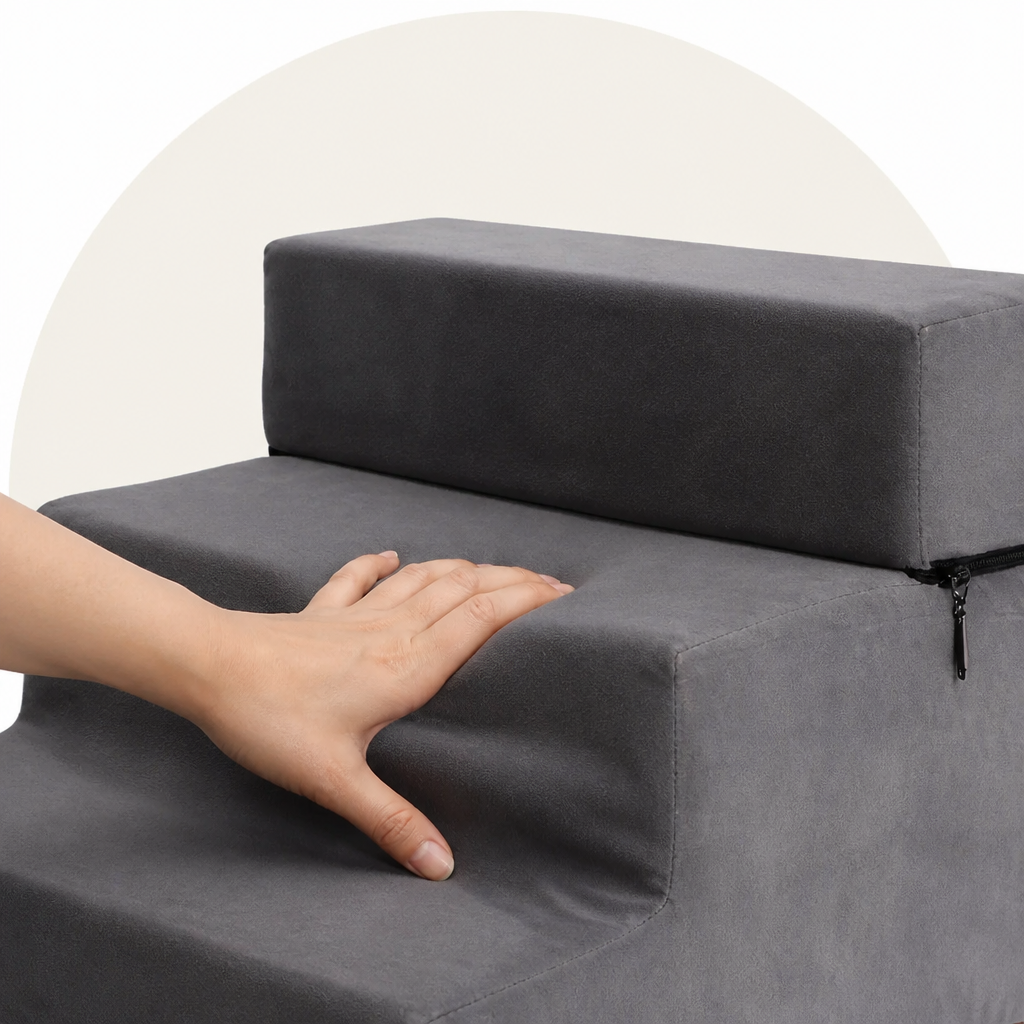 DogBedHouse Foldable Non-Slip Faux Fleece Pet Stairs (3-Step Removable Cover)
