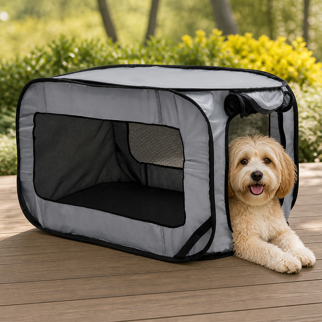 DogBedHouse Foldable Oxford & Mesh Travel Crate (Carry Bag Included)