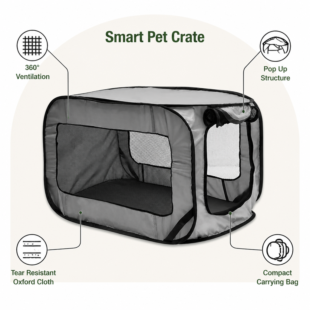 DogBedHouse Foldable Oxford & Mesh Travel Crate (Carry Bag Included)