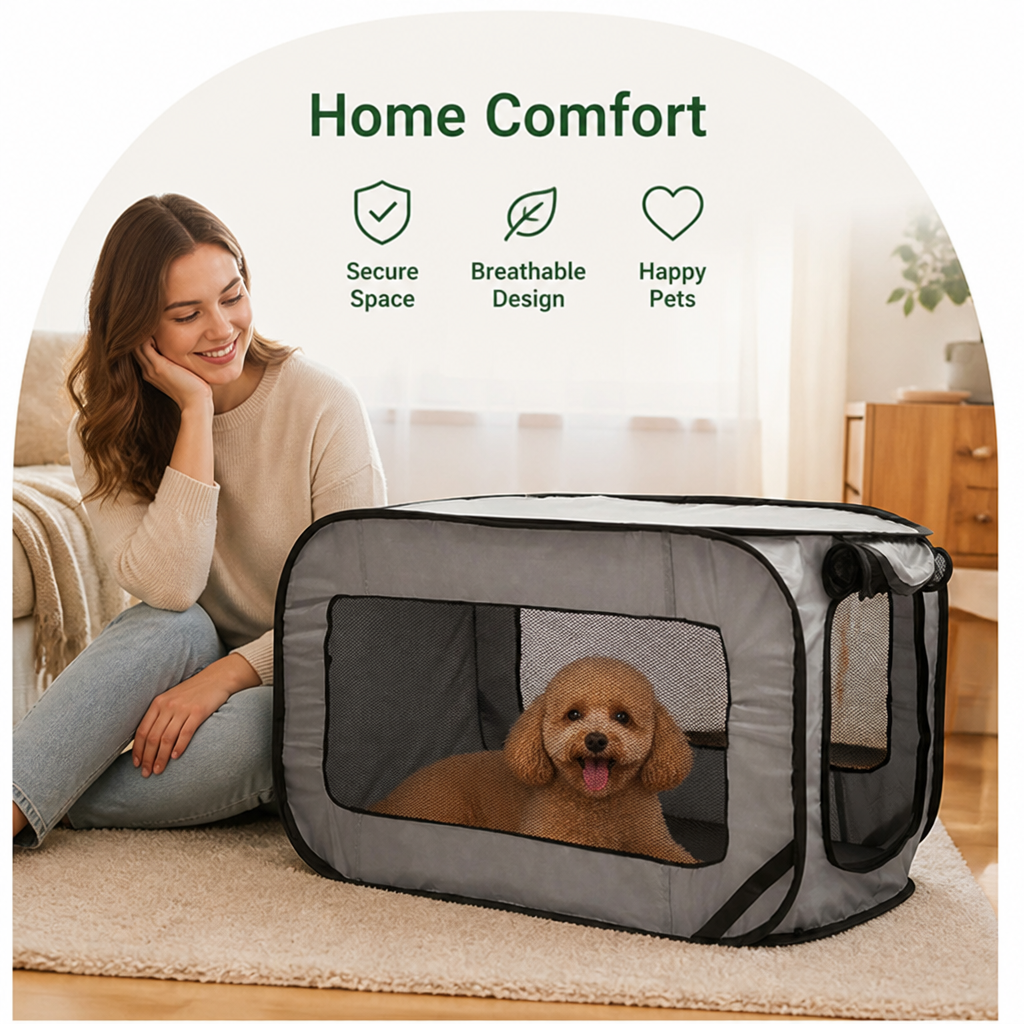 DogBedHouse Foldable Oxford & Mesh Travel Crate (Carry Bag Included)