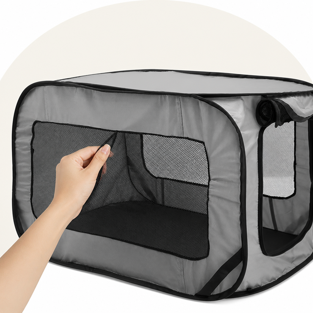 DogBedHouse Foldable Oxford & Mesh Travel Crate (Carry Bag Included)